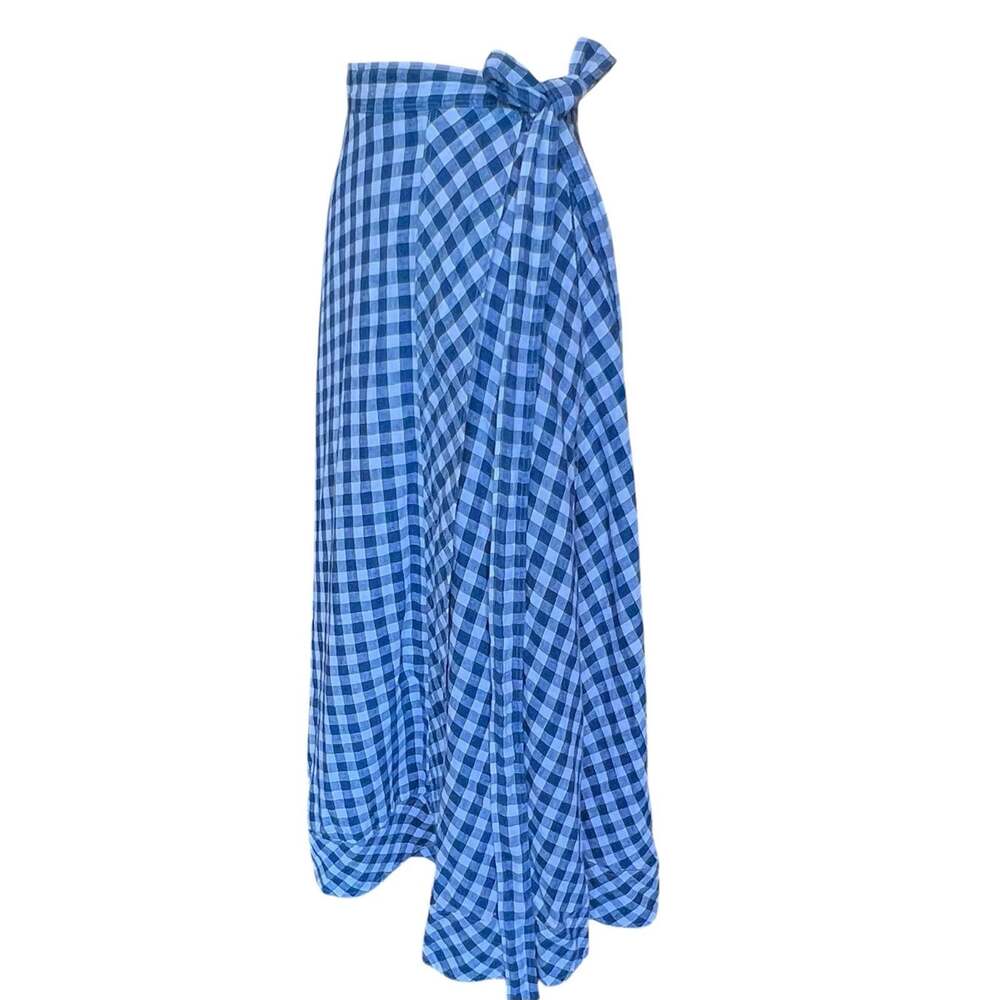 Polo Ralph Lauren Linen Gingham Plaid Wrap Maxi Skirt Women’s Medium Blue White - Picture 2 of 16